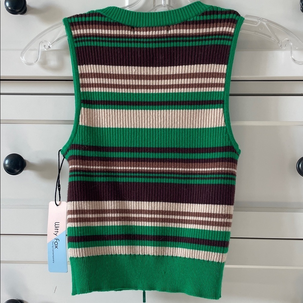 Witty Fox Women’s Y2K Inspired Green & Brown Striped Sweater Vest Medium NWT - Picture 5 of 6